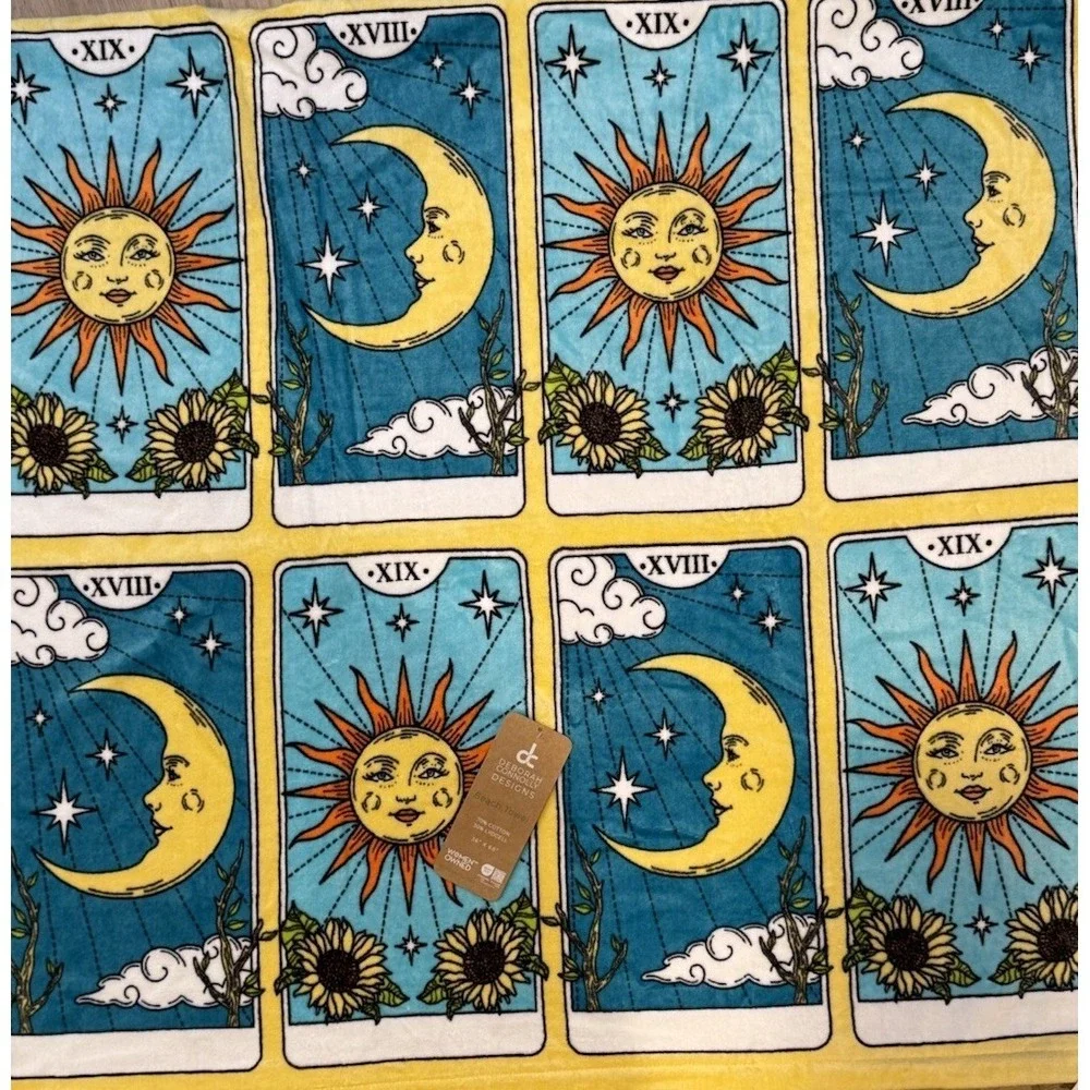 Deborah Connolly Designs Tarot Card Beach Towel Sun Moon Teal‎ Yellow 36x68 NEW